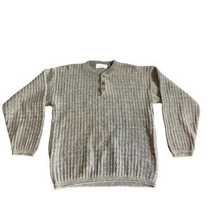 Vtg 90s Bill Blass Sweater Mens S Henley Geometric Textured Waffle Knit‎ Cotton